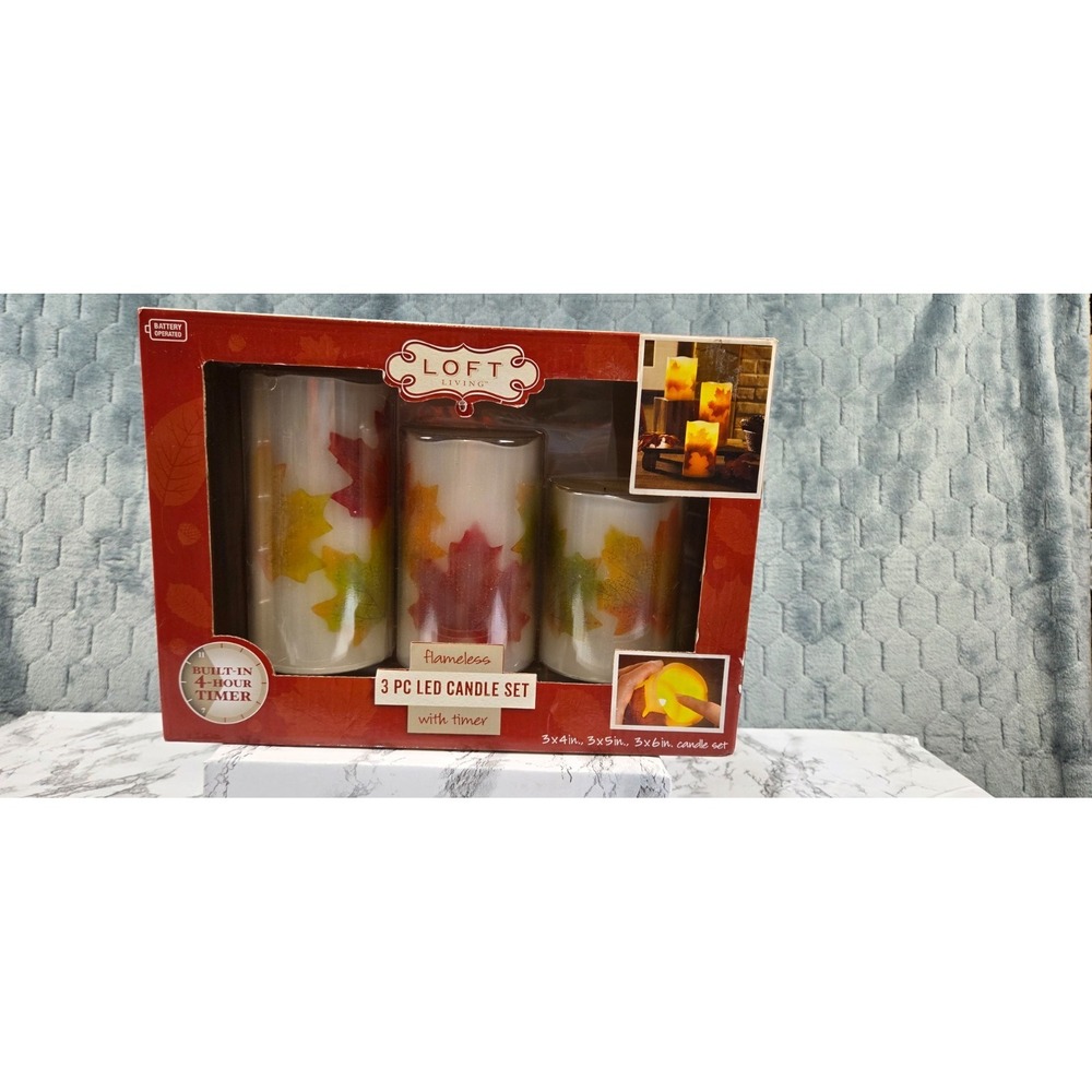 LoftLiving Three Piece LED Candle Set with Timer and Box Fall Decor‎